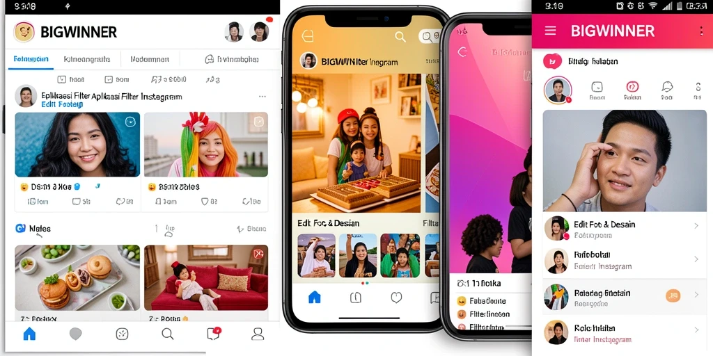 Antarmuka aplikasi BIGWINNER untuk pengeditan foto menarik.
