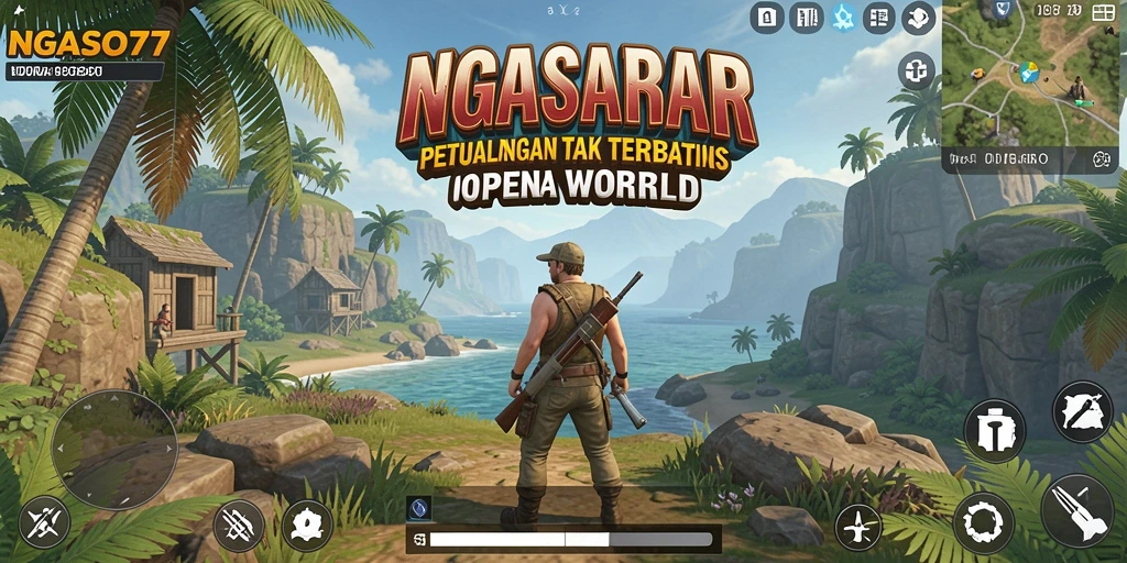 Tampilan antarmuka NGASO77 yang menakjubkan dalam dunia terbuka.
